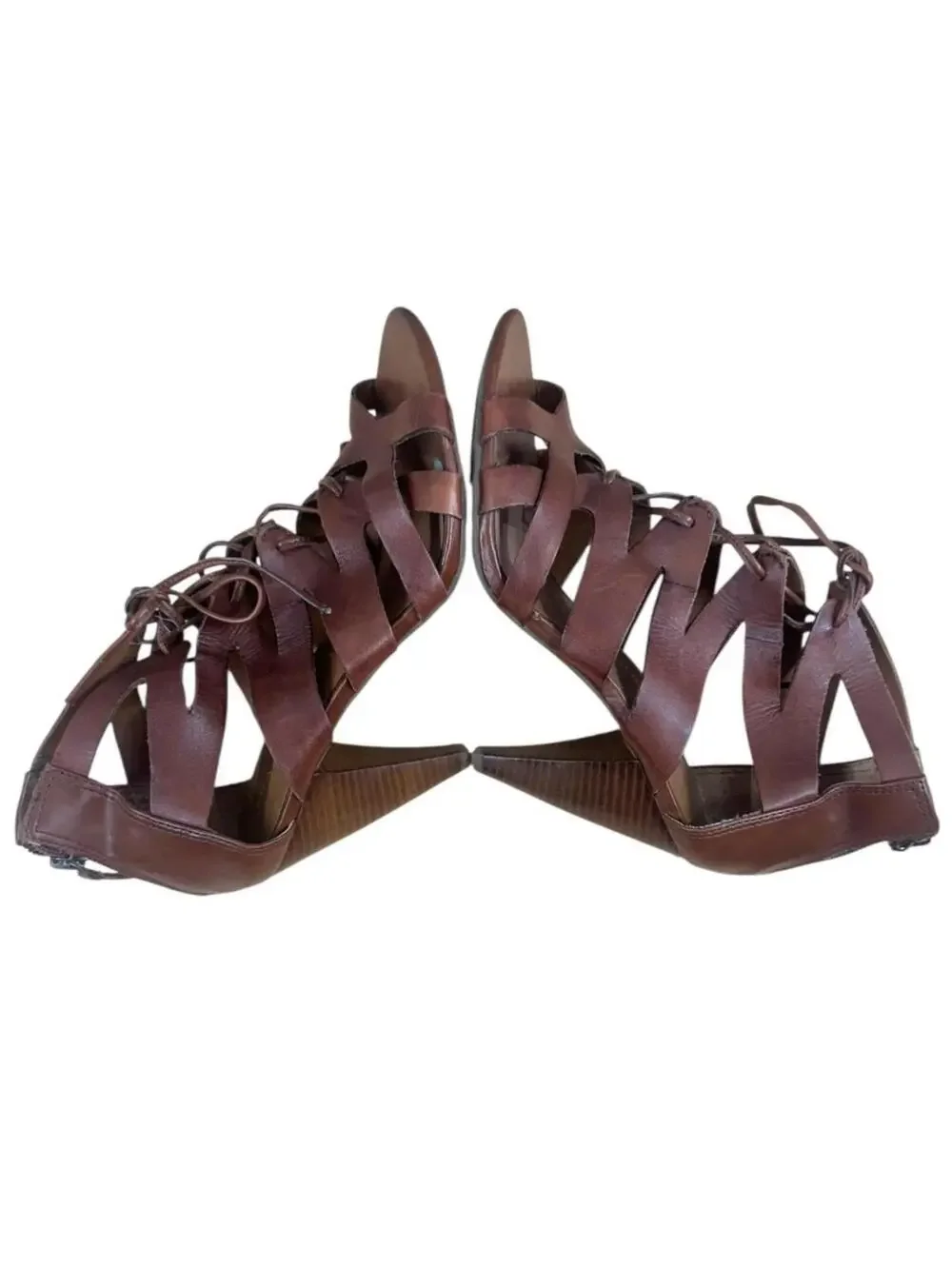 Franco Sarto Lace Up Gladiator Heels Brown Leather